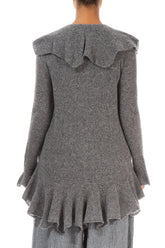 Ruffles Decorated Grey Wool Cardigan 2
