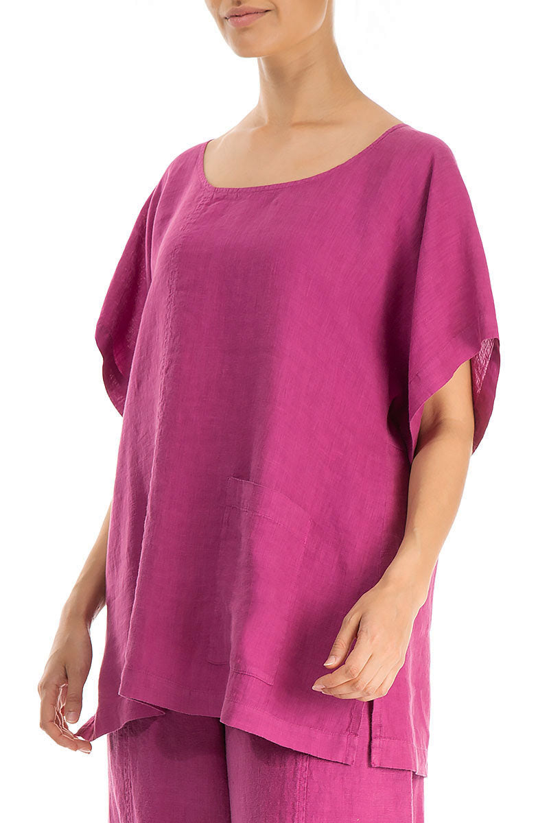 Short Sleeves Orchid Linen Blouse 3