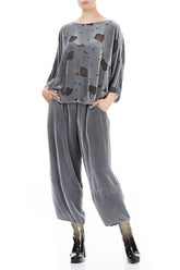 Short Abstract Devoré Silver Silk Velvet Blouse 4