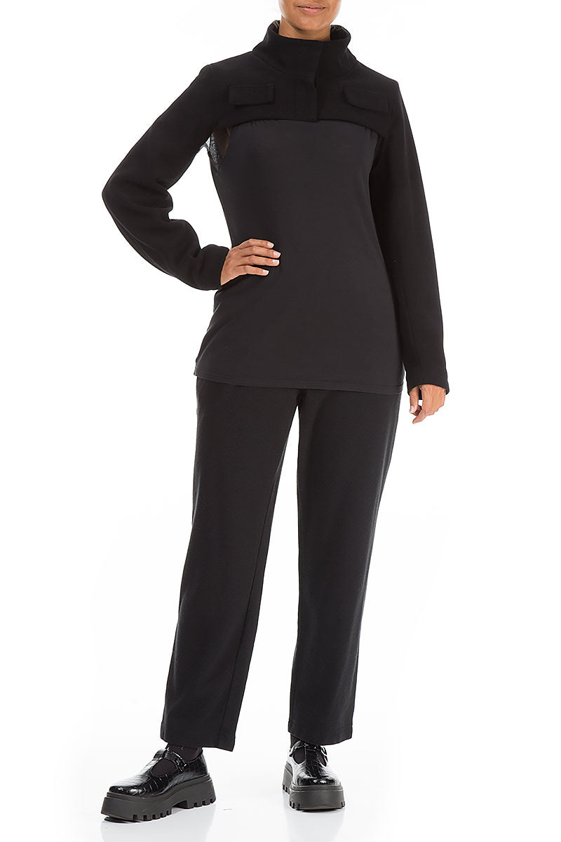 Short Cowl Neck Black Cotton Jersey Jacket 5