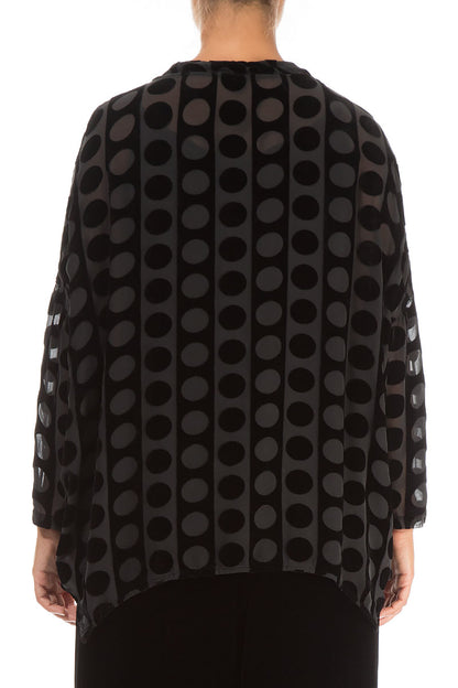 Boxy Devoré Bubbles Black Silk Velvet Blouse