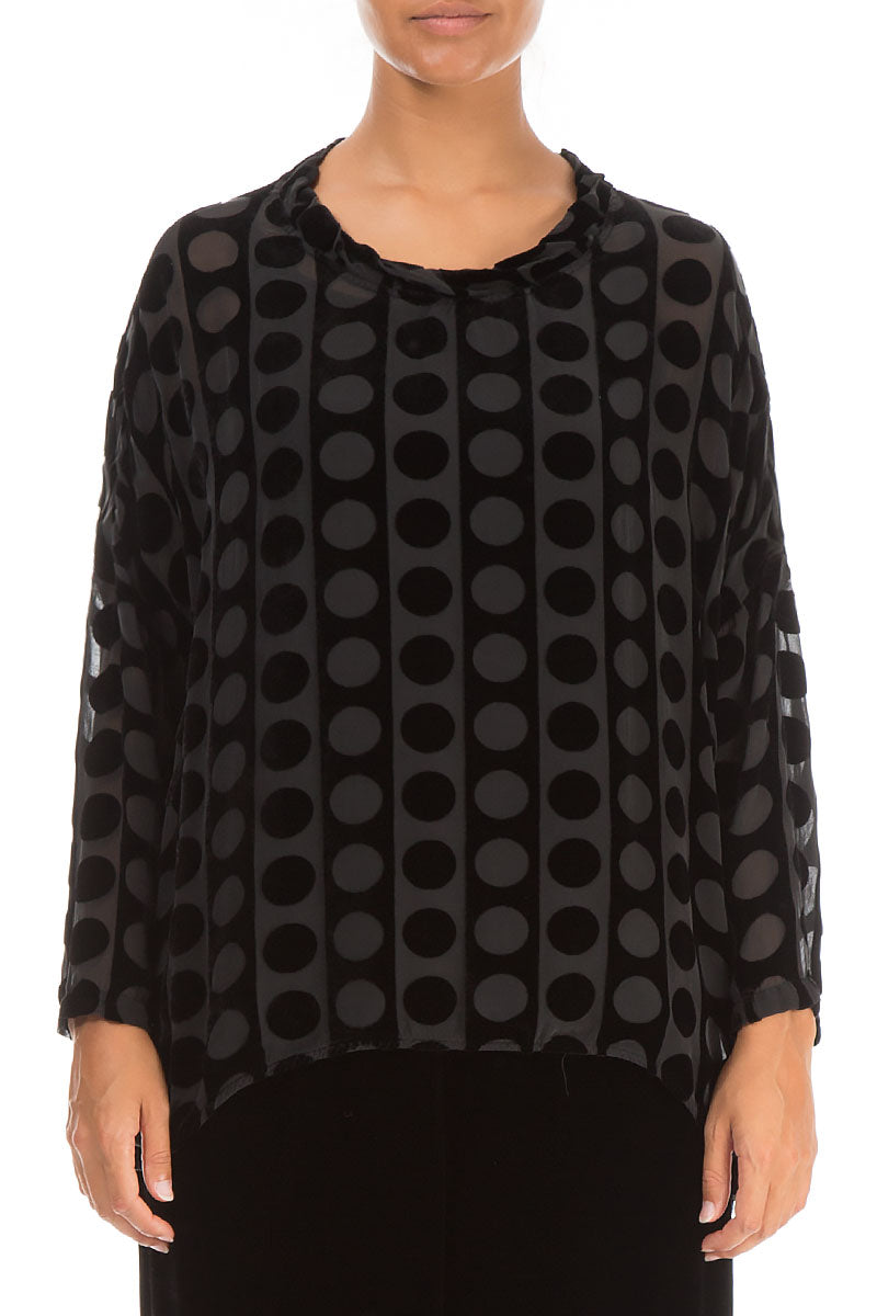 Boxy Devoré Bubbles Black Silk Velvet Blouse