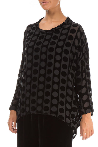 Boxy Devoré Bubbles Black Silk Velvet Blouse