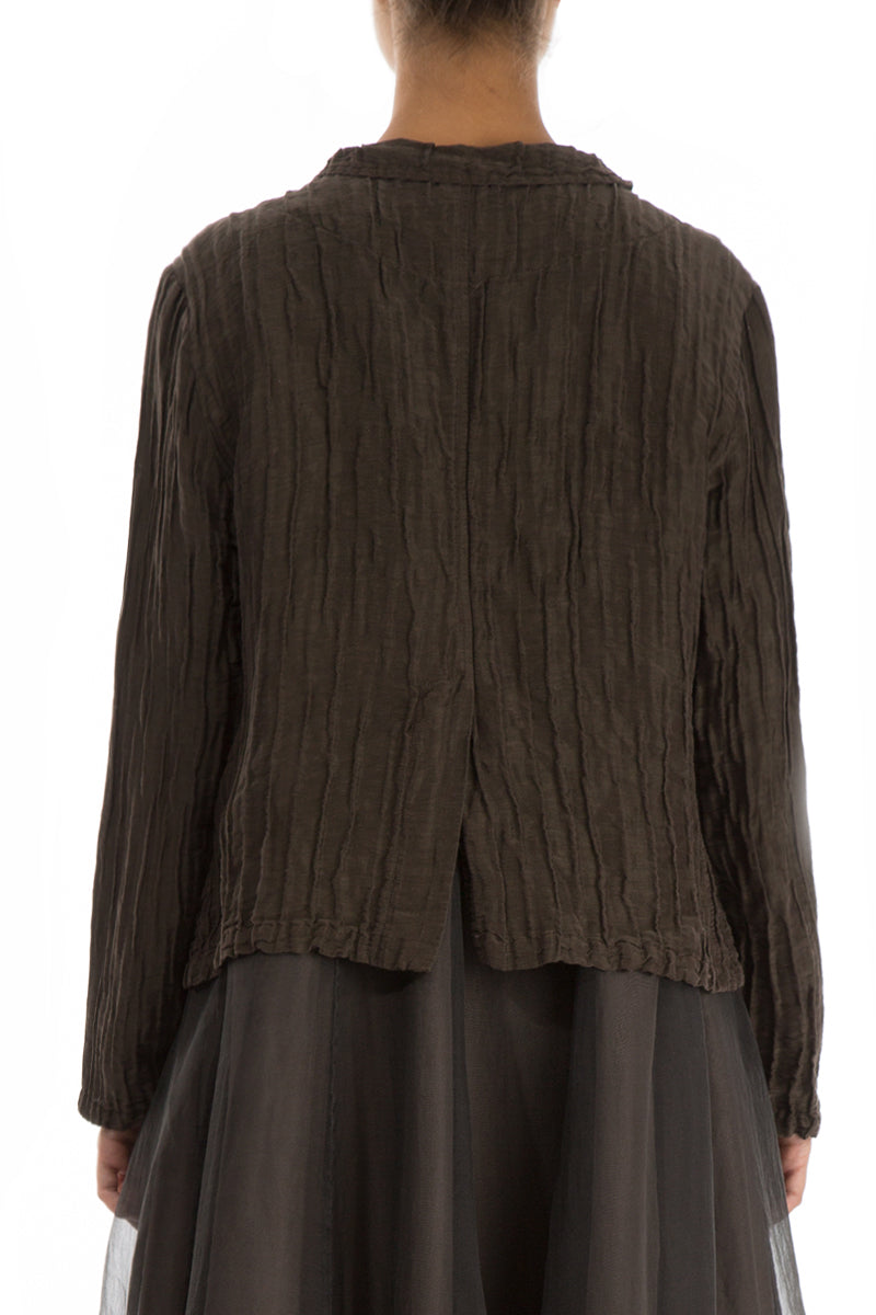 Short Crinkled Chocolate Brown Silk Linen Jacket