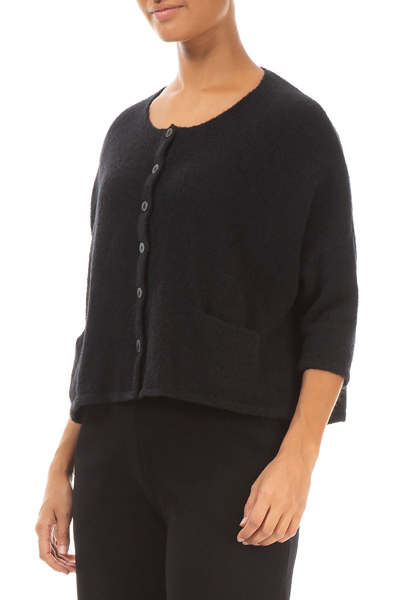 Short Loose Black Wool Cardigan