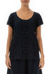 Short Sleeves Checkered Texture Midnight Blue Linen Top 1