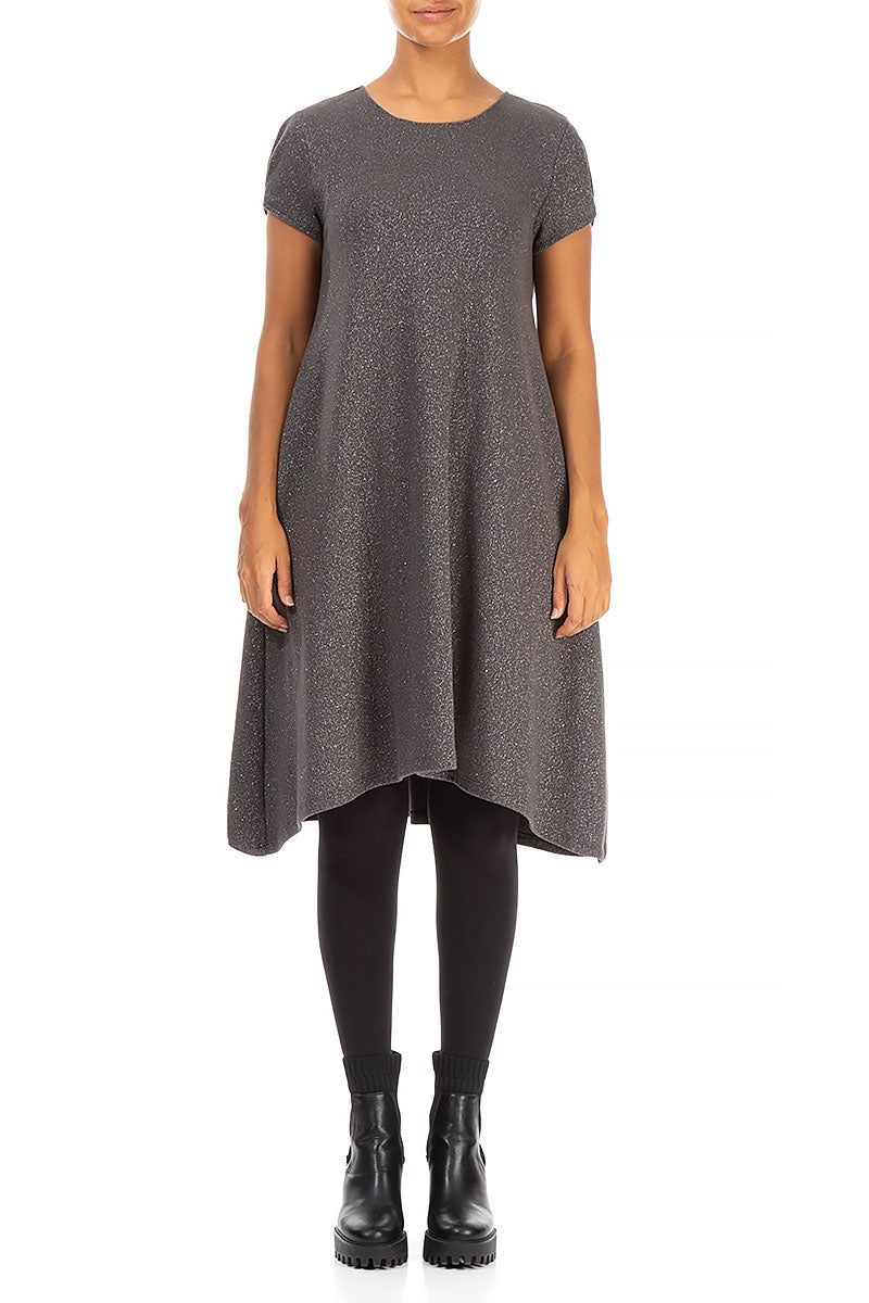 Short Sleeves Grey Glitter Cotton Dress 1