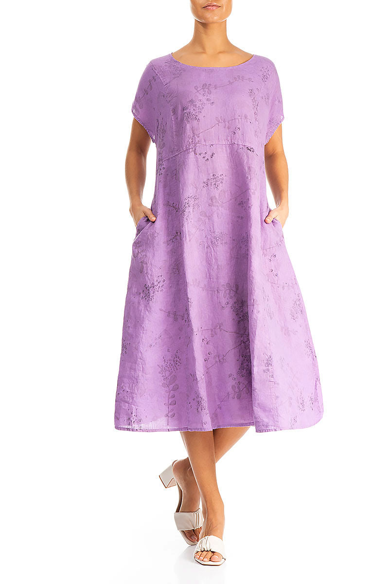 Short Sleeves Lavender Blossom Linen Dress 4