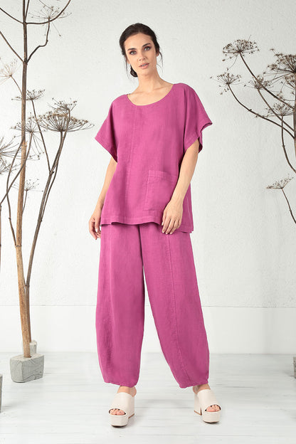 Short Sleeves Orchid Linen Blouse 5