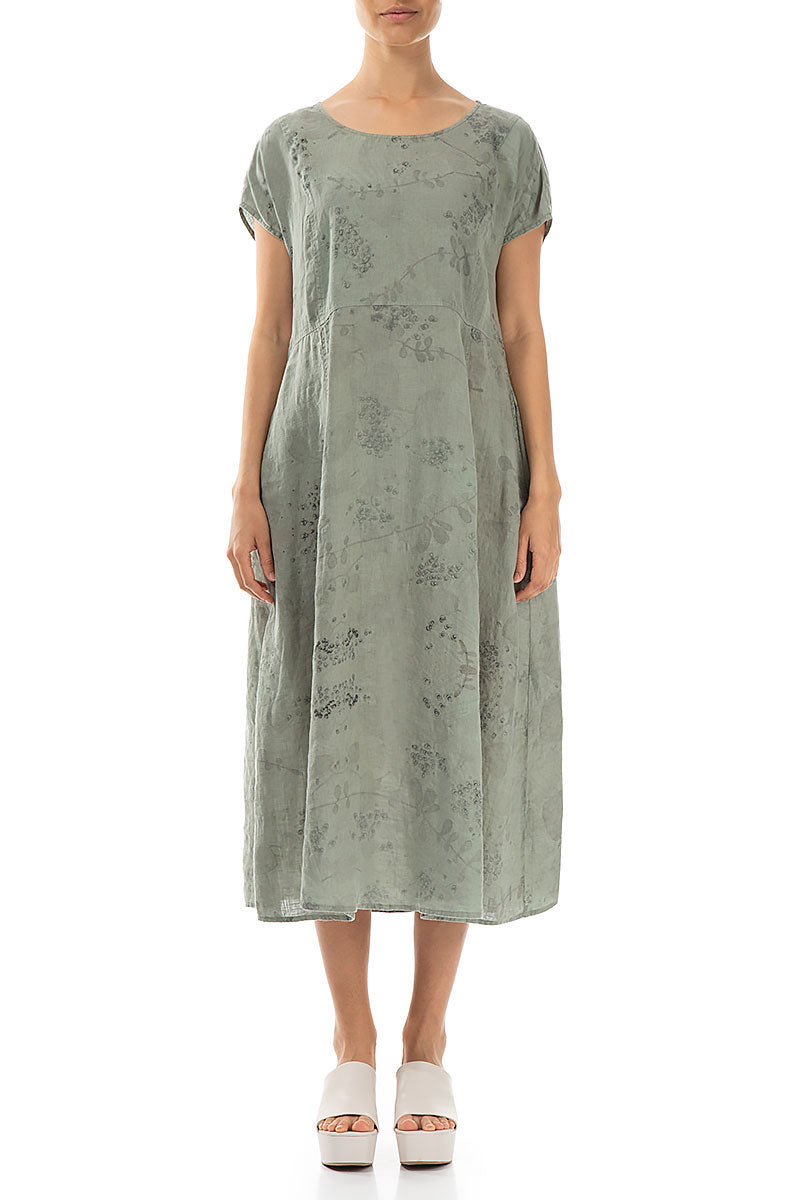 Short Sleeves Pistachio Blossom Linen Dress