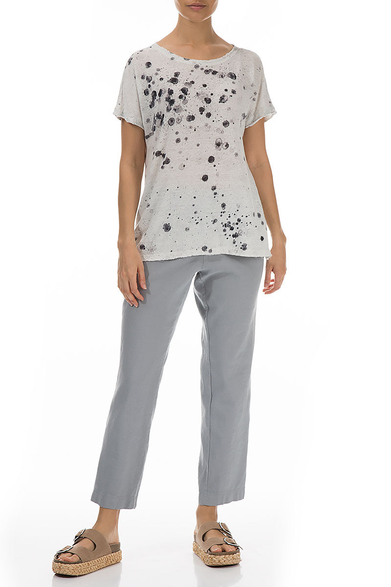 Short Sleeves Splash Linen Jersey Top 4