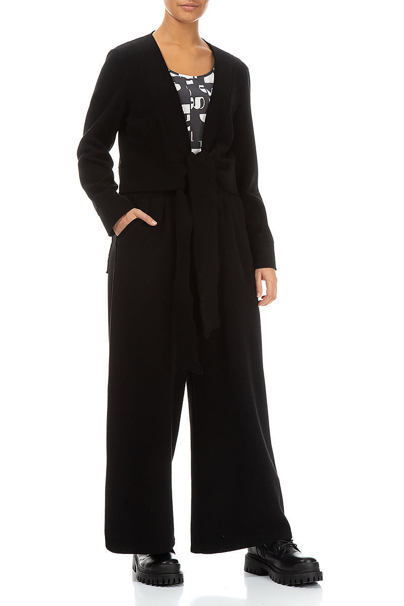 Short Tie Front Black Cotton Jersey Jacket 4