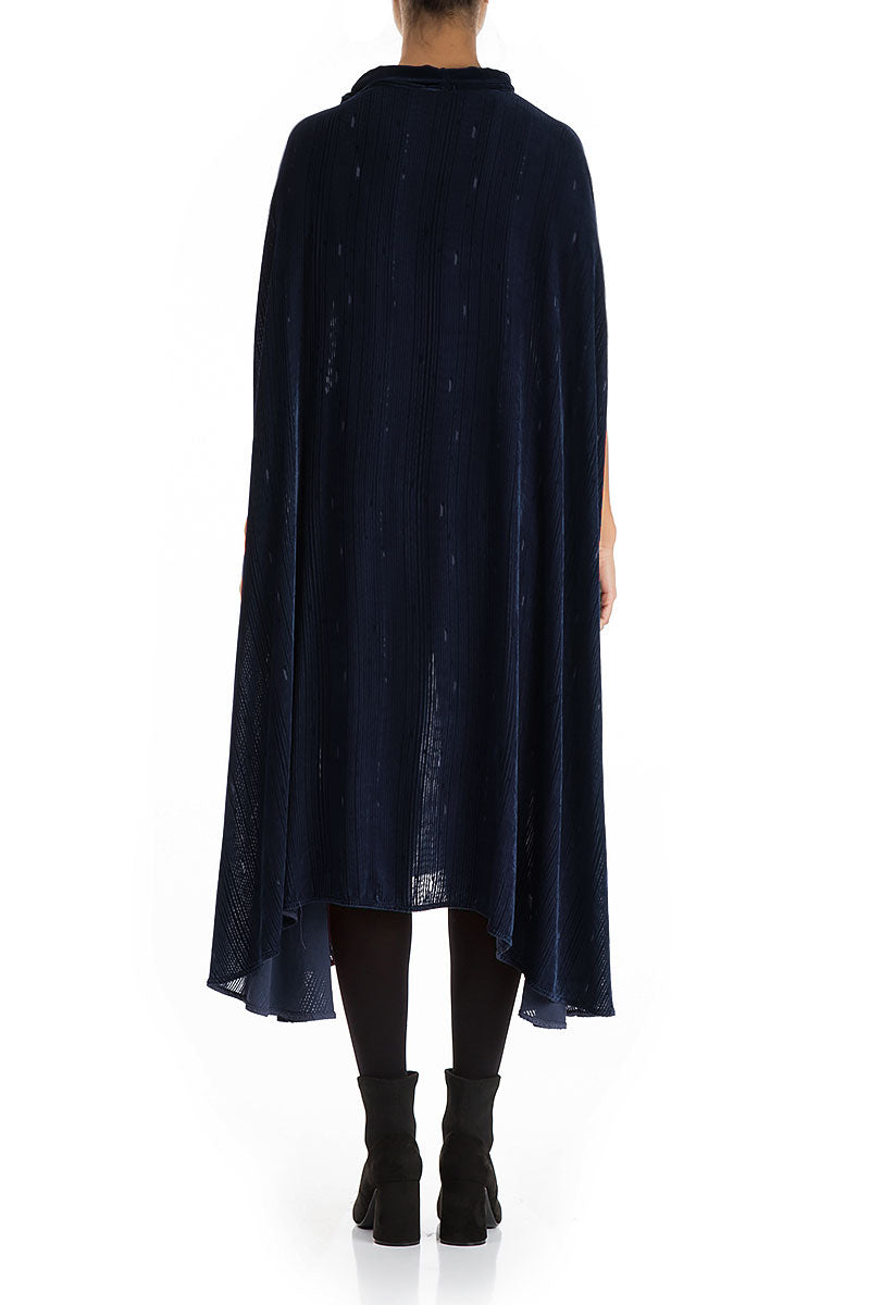 Side Neck Tie Navy Kaftan Dress