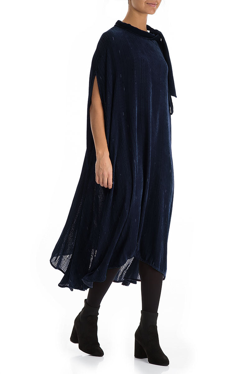 Side Neck Tie Navy Kaftan Dress