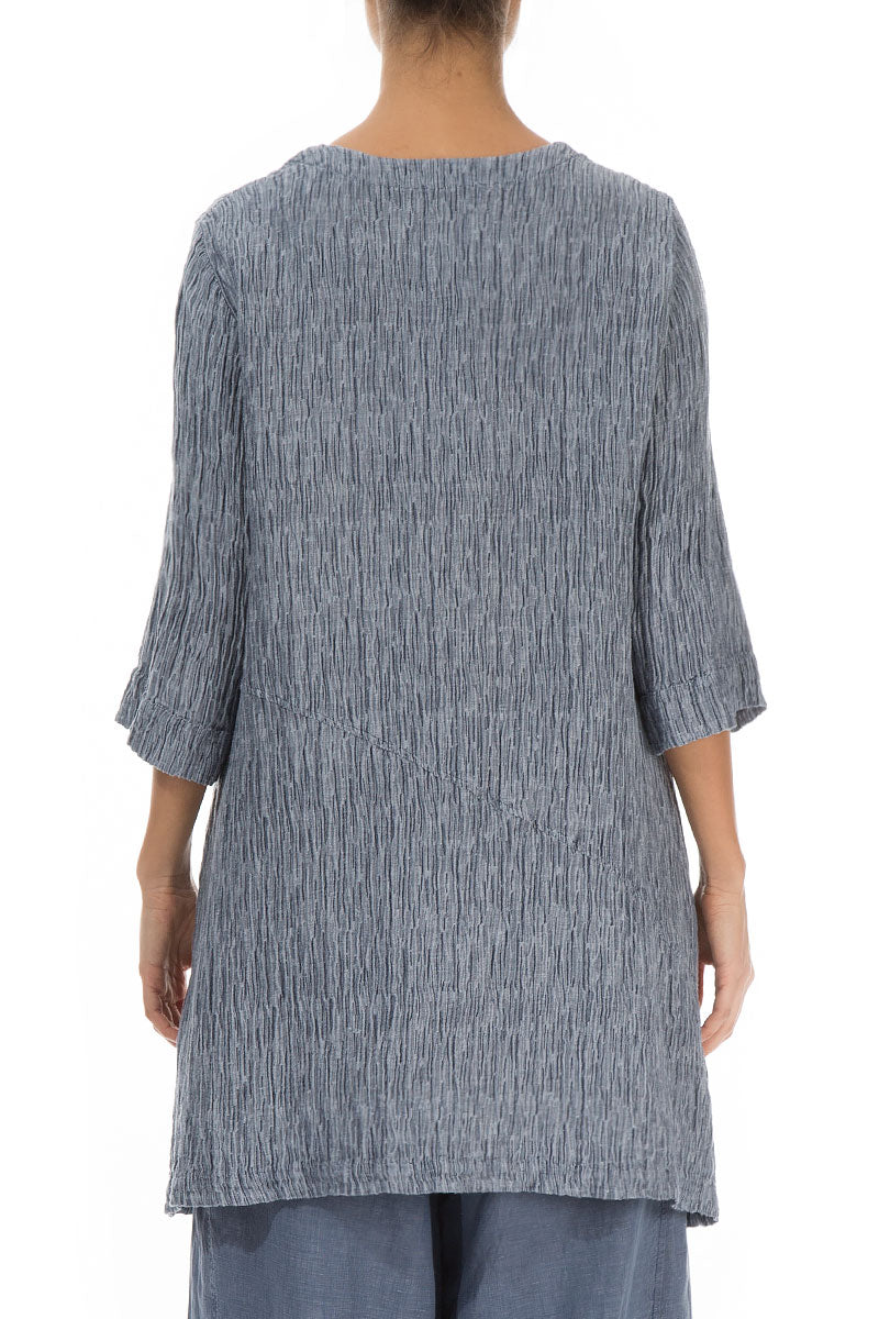 Side Pocket Crinkled Blue Iris Silk Tunic 2