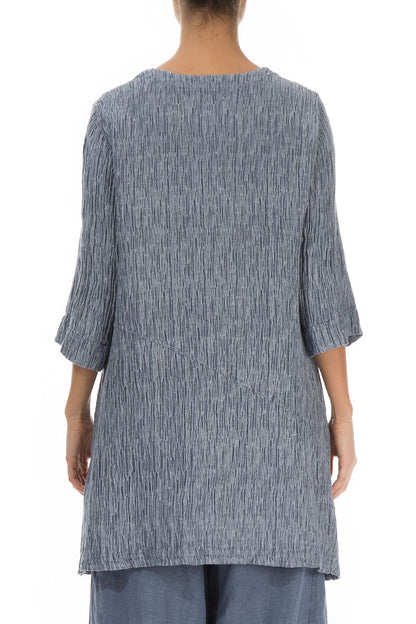 Side Pocket Crinkled Blue Iris Silk Tunic 2