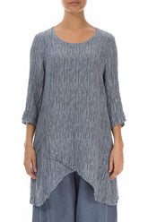 Side Pocket Crinkled Blue Iris Silk Tunic 1