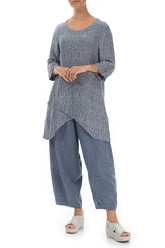 Side Pocket Crinkled Blue Iris Silk Tunic 5