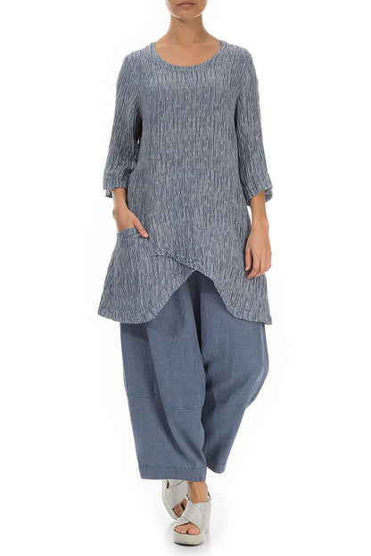 Side Pocket Crinkled Blue Iris Silk Tunic 4