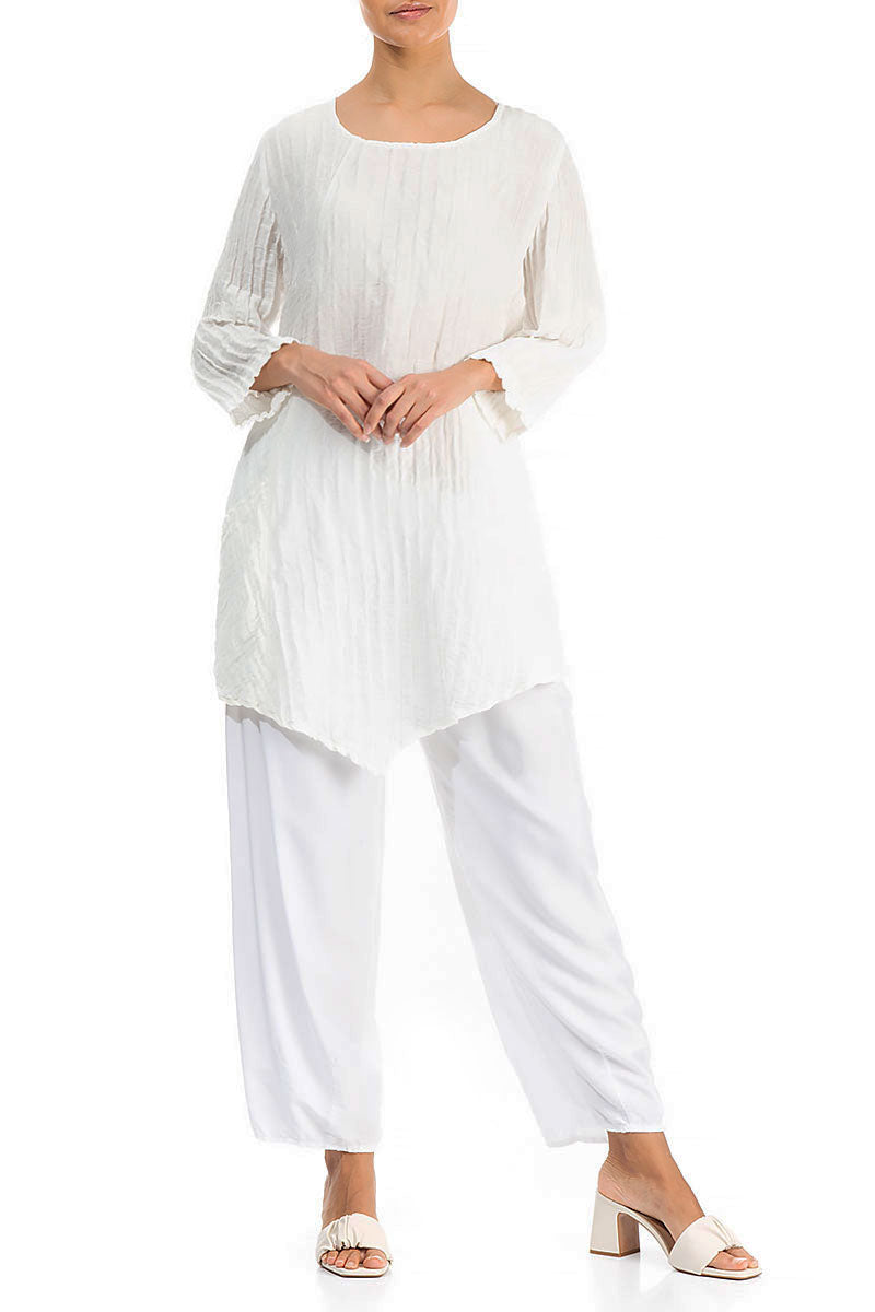 Side Pocket Crinkled Off White Silk Linen Tunic