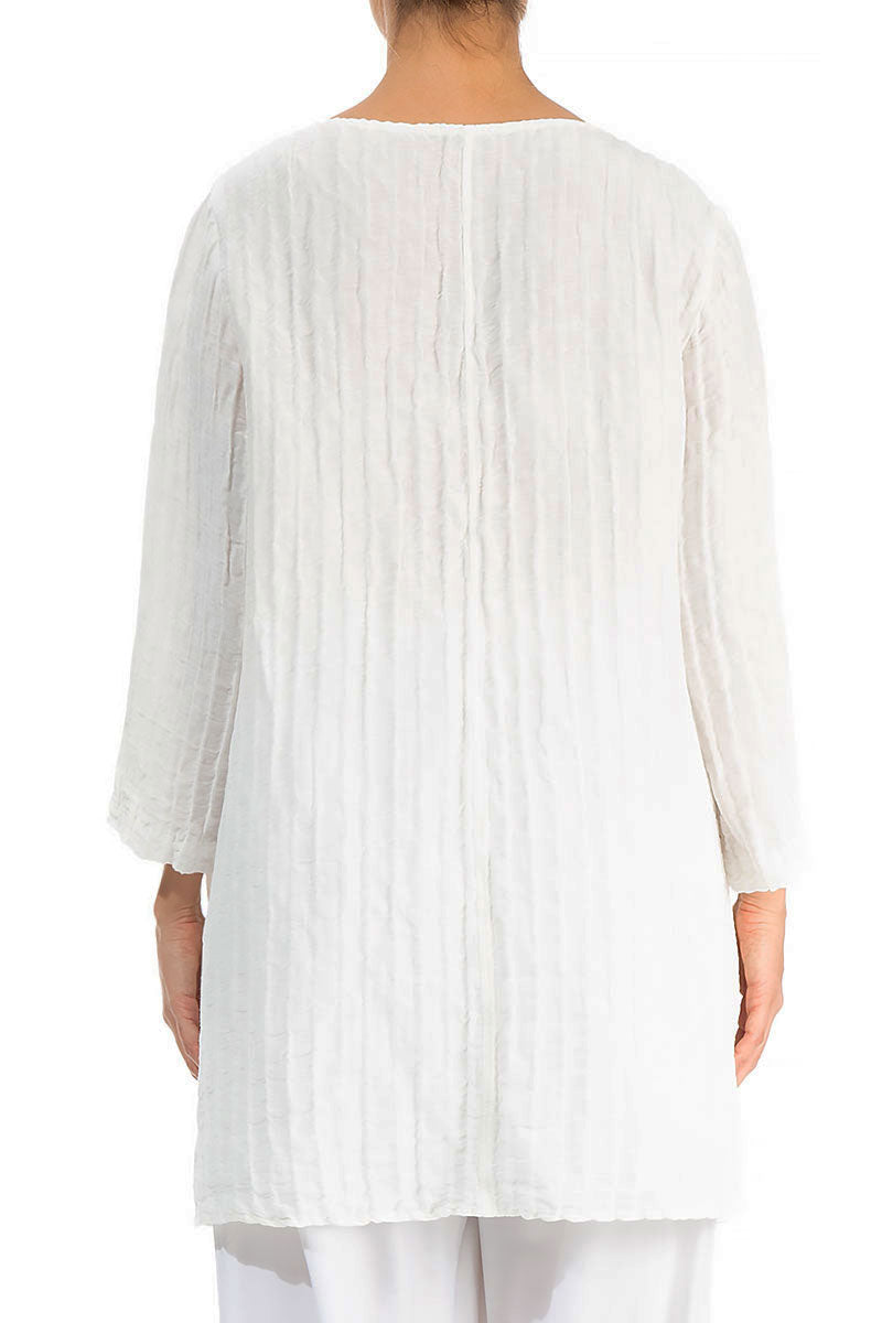 Side Pocket Crinkled White Silk Linen Tunic