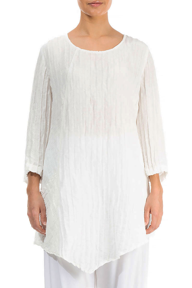 Side Pocket Crinkled Off White Silk Linen Tunic