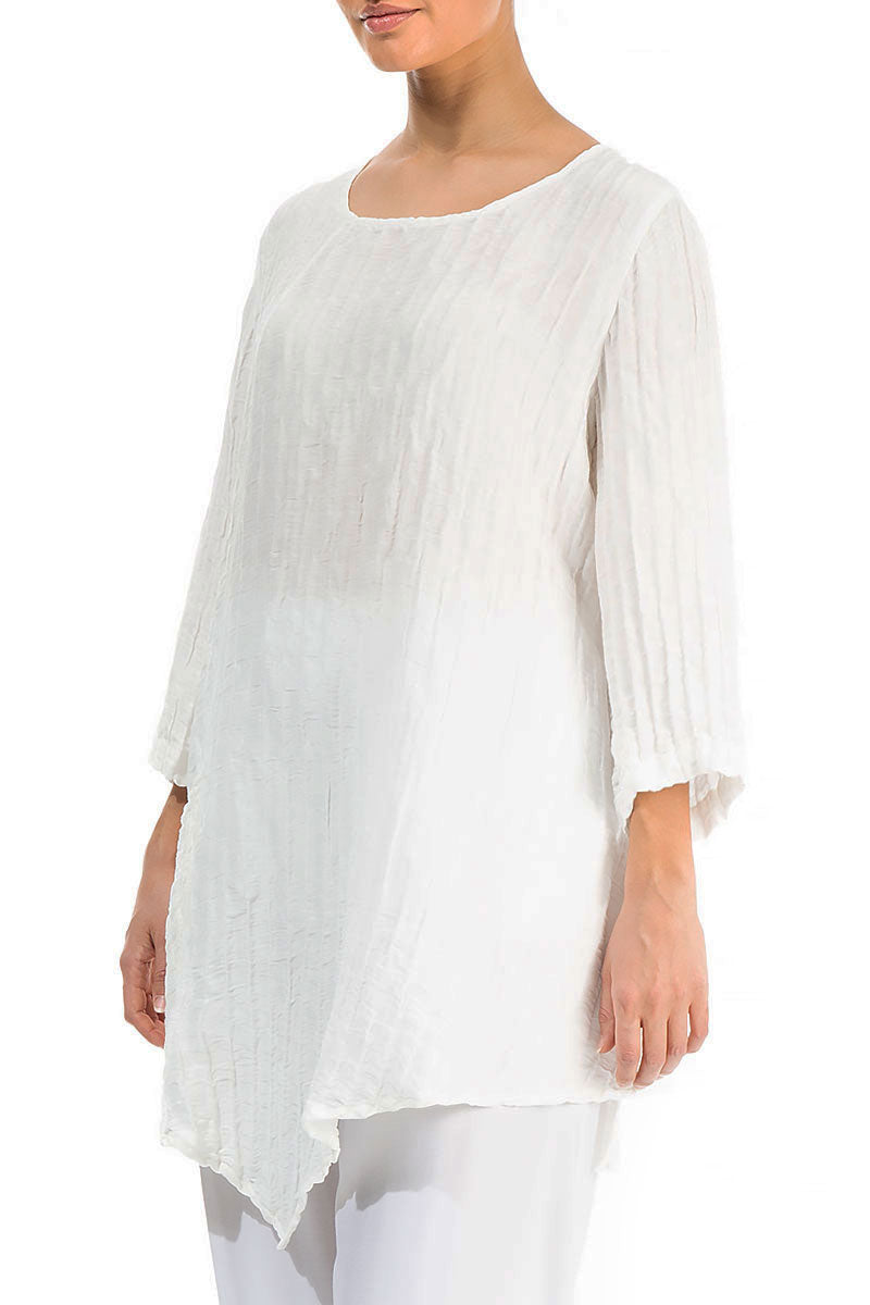 Side Pocket Crinkled Off White Silk Linen Tunic