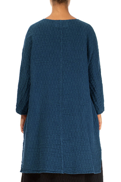 Side Pocket Petrol Blue Textured Linen Tunic