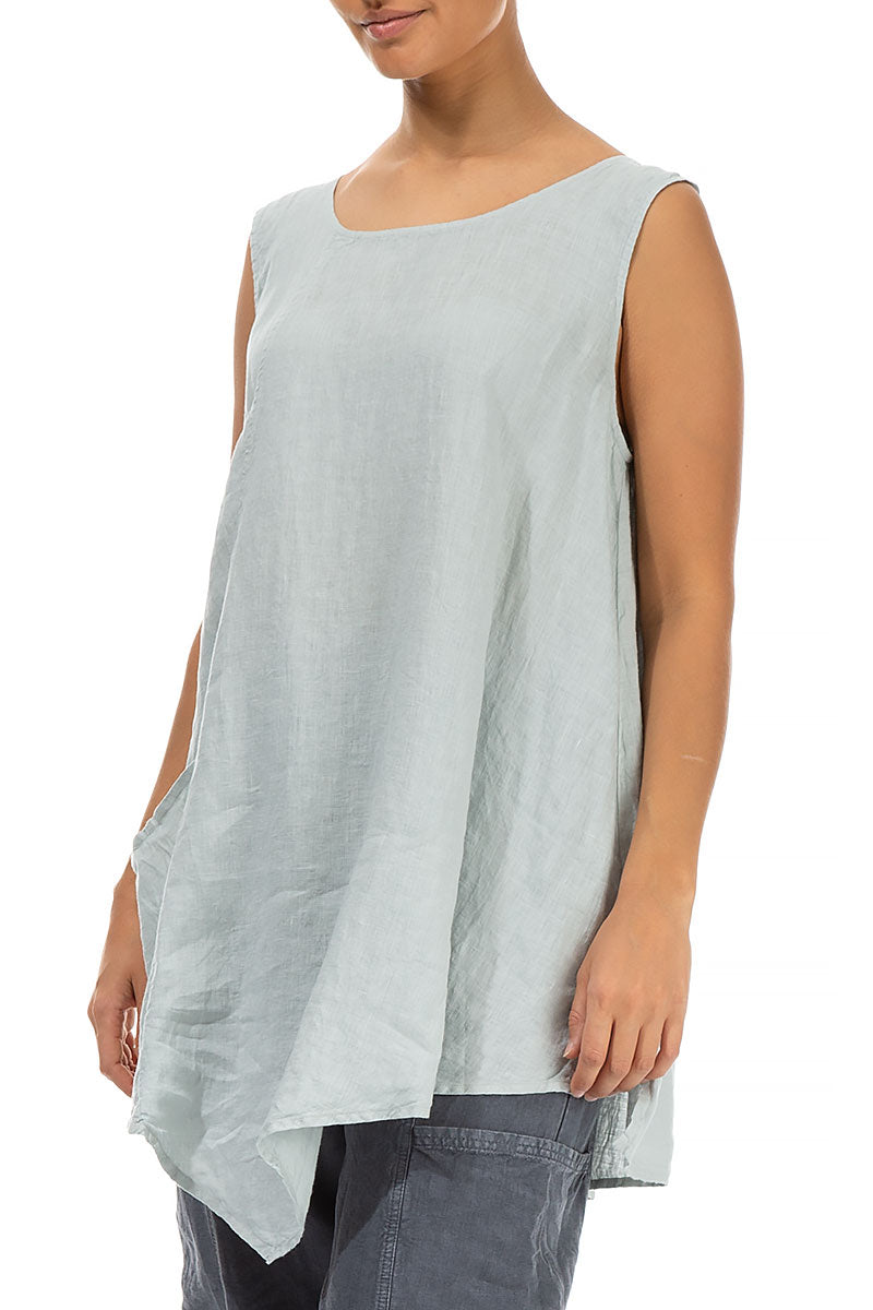 Side Pocket Sleeveless Light Grey Linen Tunic 3