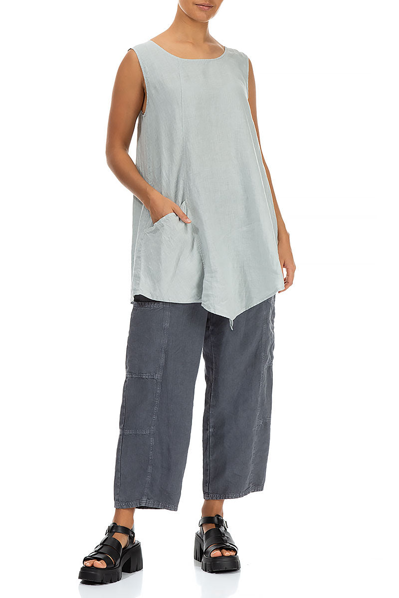 Side Pocket Sleeveless Light Grey Linen Tunic 4