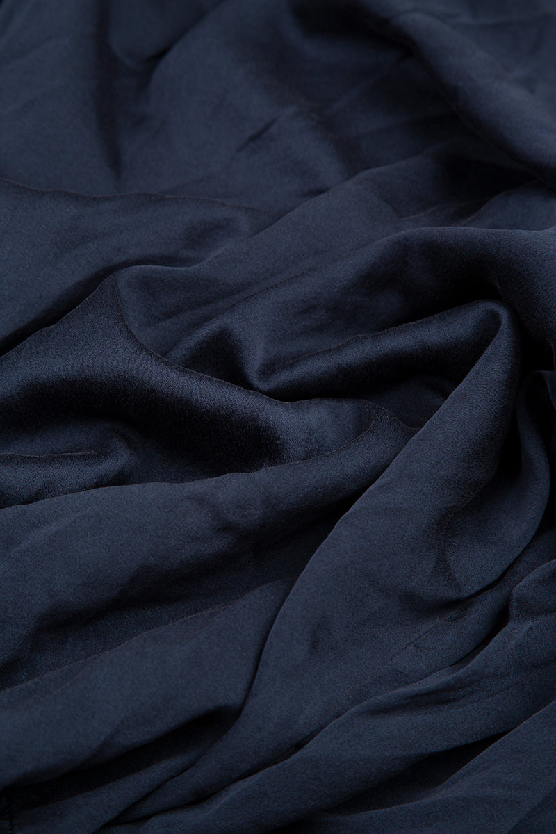 Side Ruffle Navy Purple Silk Blouse 4