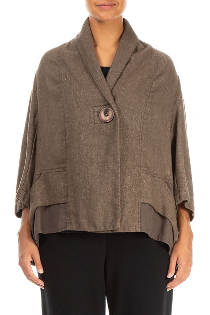 Single Button Brown Wool Linen Jacket 1