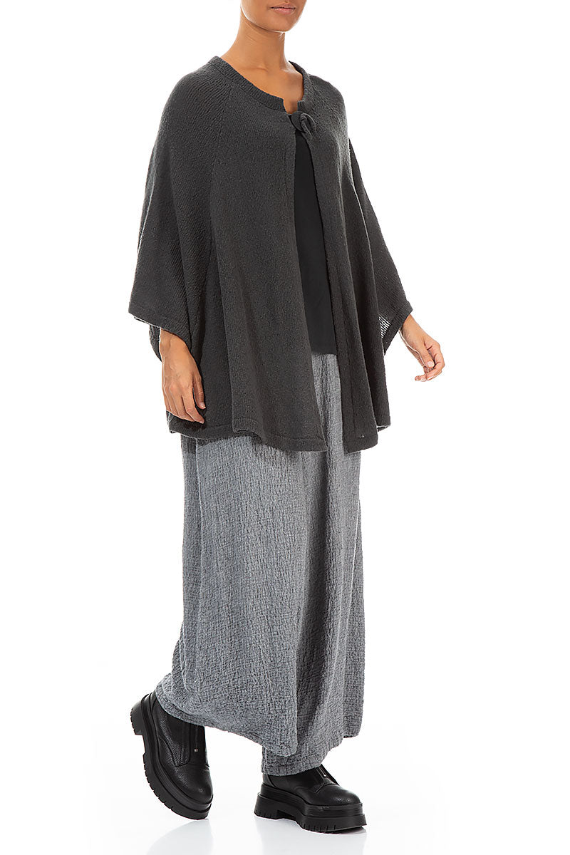 Single Button Flared Dark Grey Wool Cardigan 4