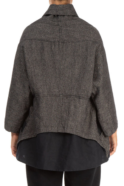 Single Button Grey Wool Linen Jacket 2