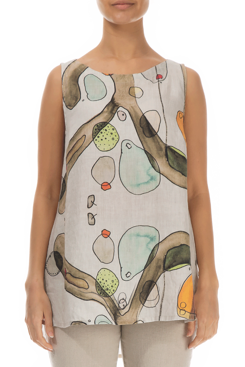 Sleeveless Earthy Print Linen Top 1