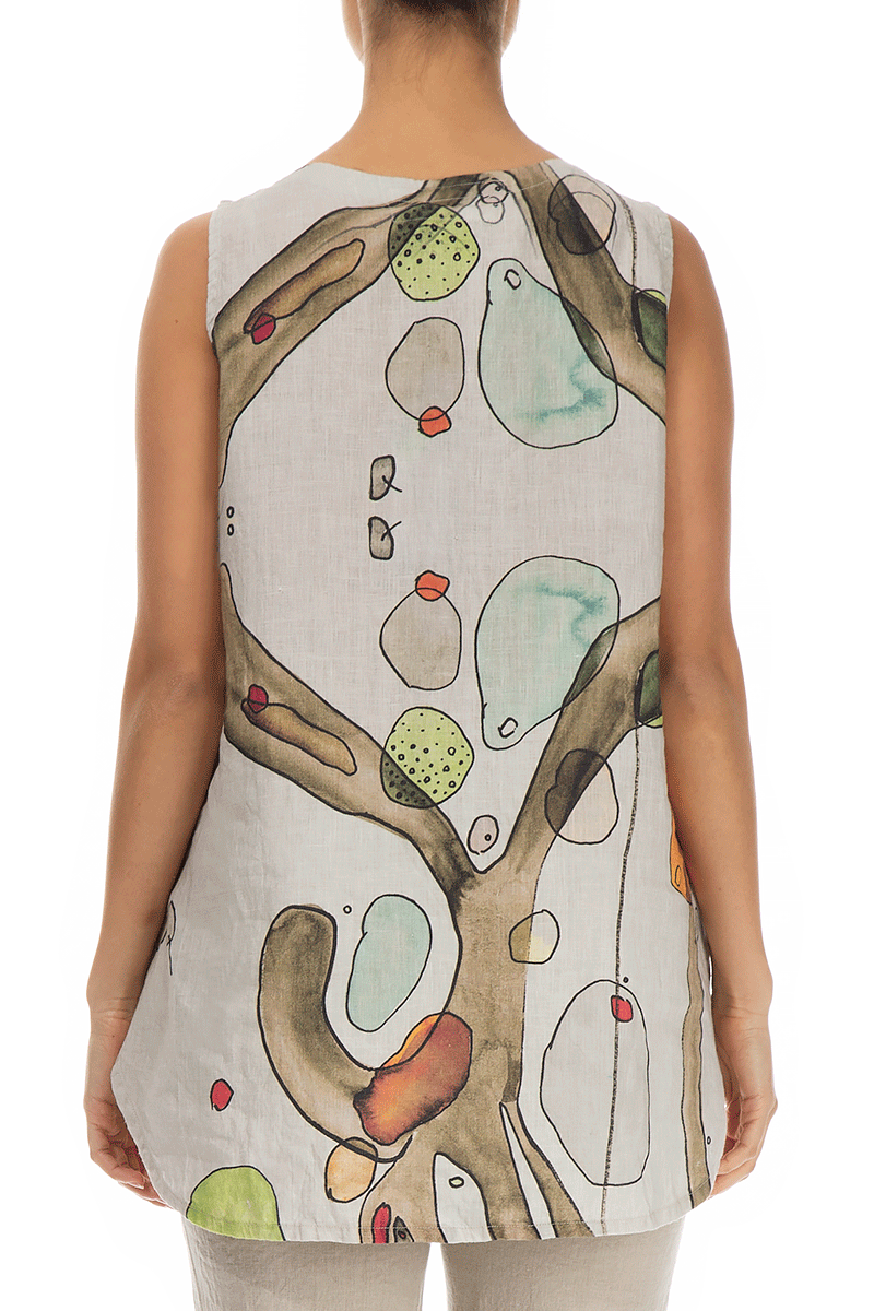 Sleeveless Earthy Print Linen Top 2
