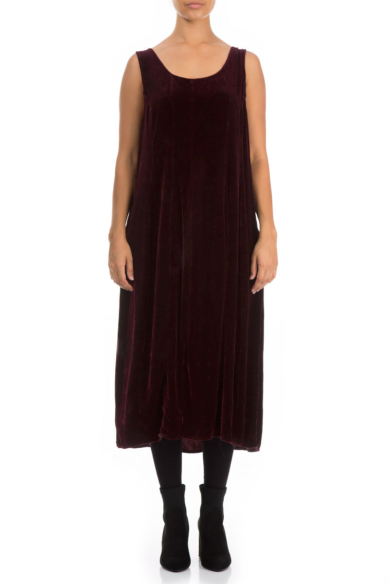 Sleeveless Balloon Dark Red Silk Velvet Dress