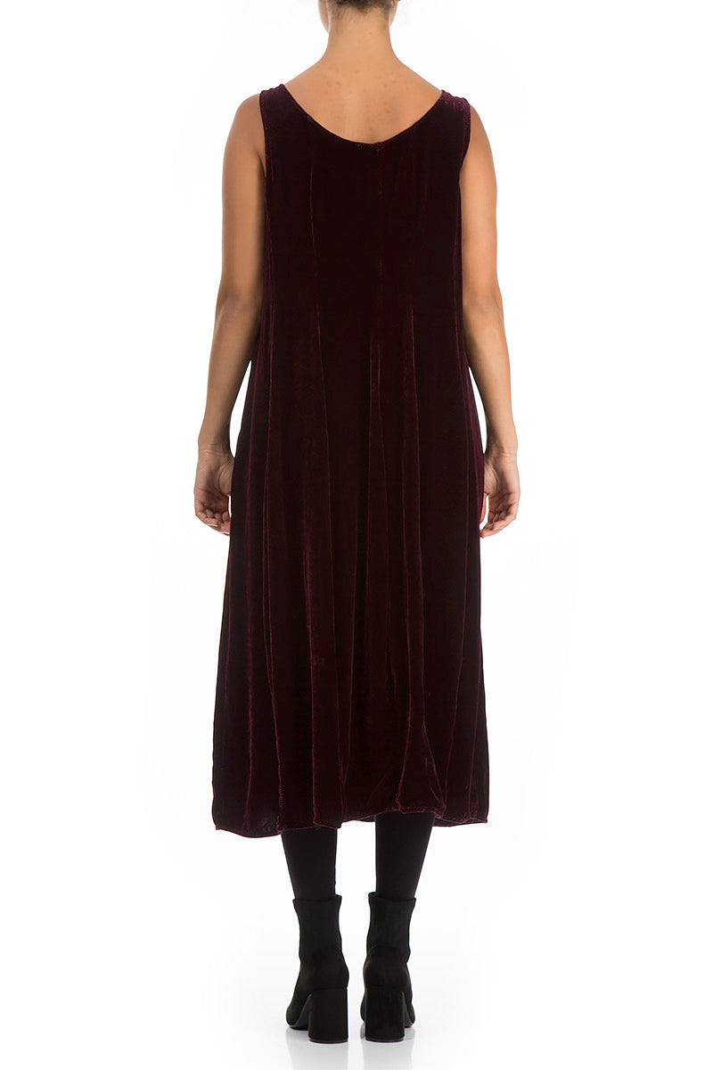 Sleeveless Balloon Dark Red Silk Velvet Dress