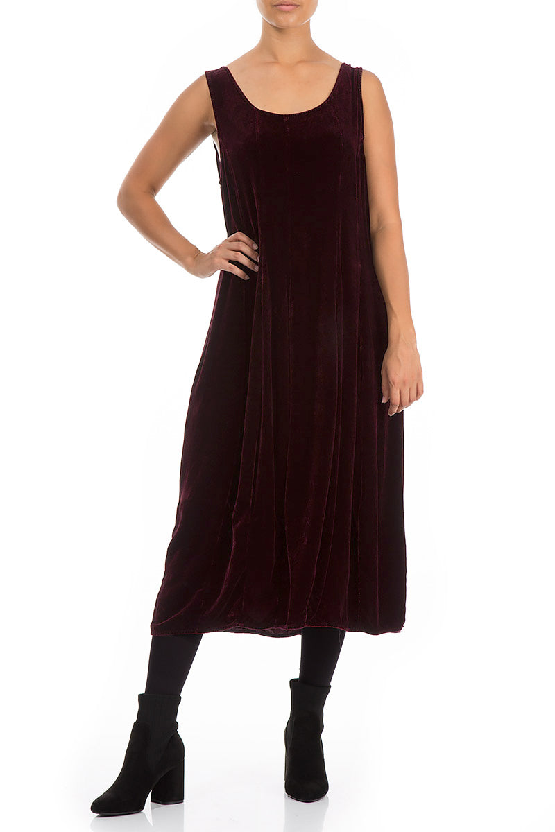 Sleeveless Balloon Dark Red Silk Velvet Dress