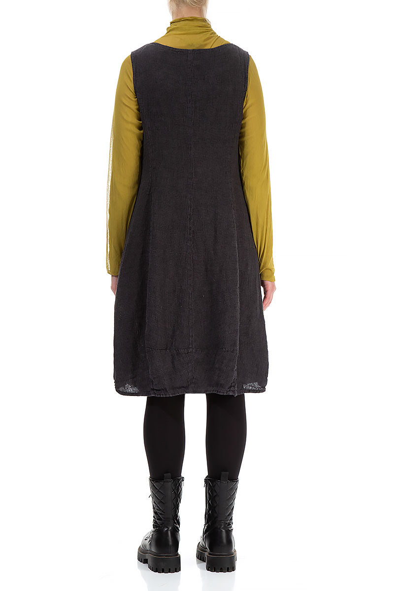 Sleeveless Balloon Charcoal Mélange Linen Dress 2
