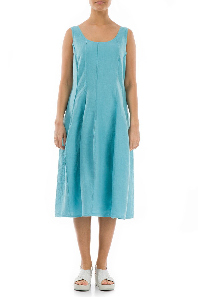 Sleeveless Balloon Turquoise Linen Dress