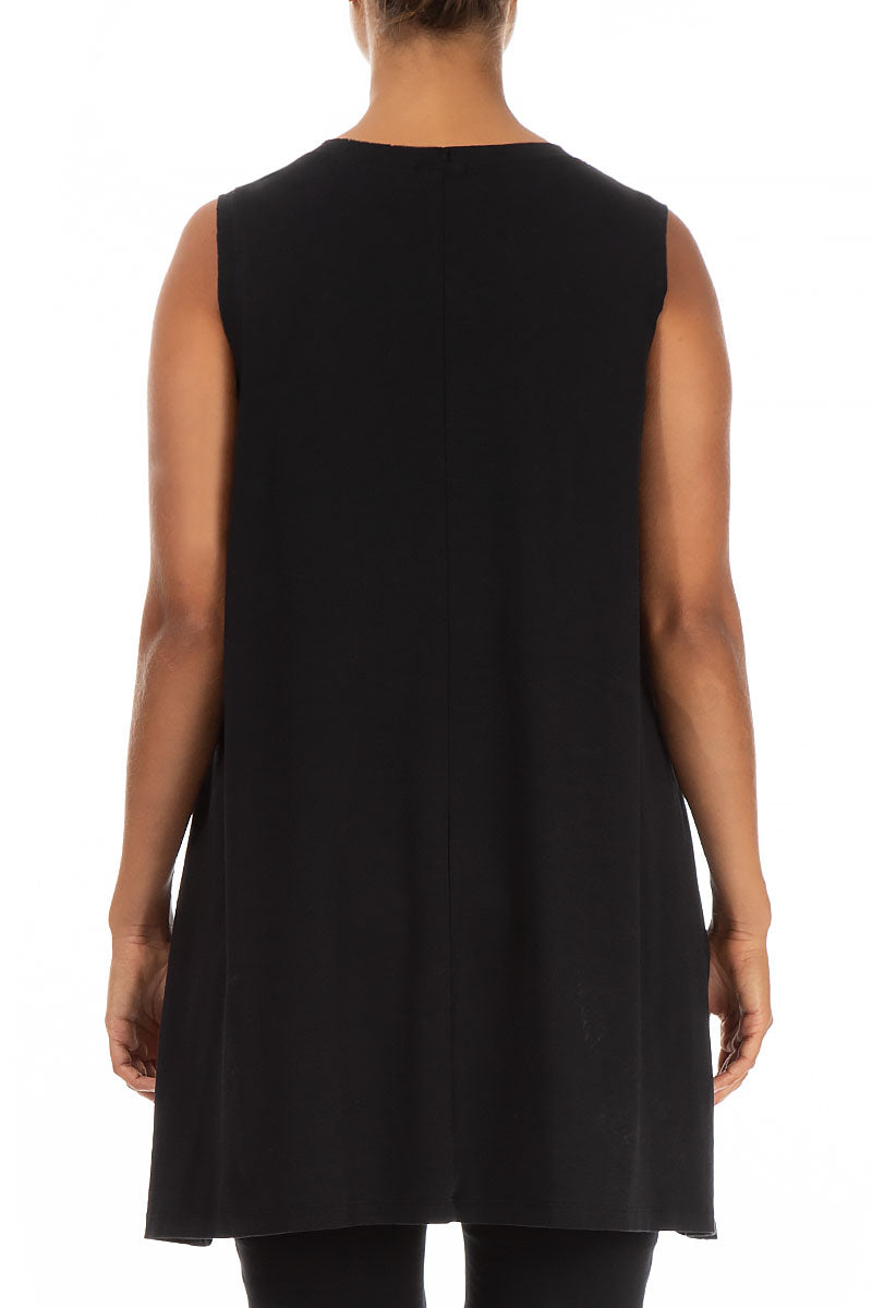 Sleeveless Black Cotton Tunic