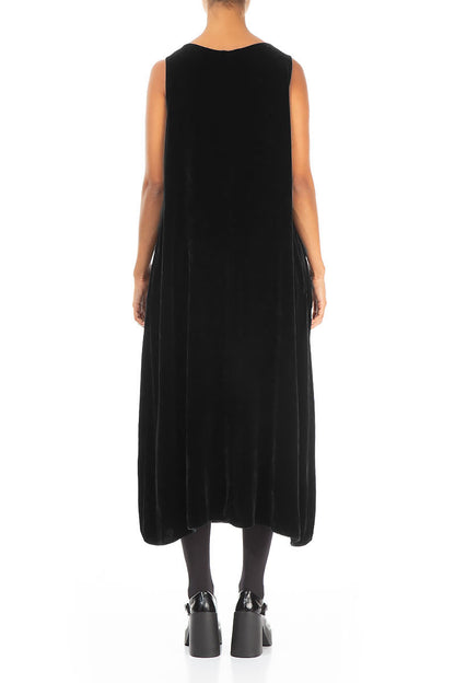 Sleeveless Black Silk Velvet Dress