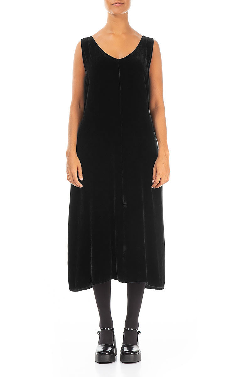 Sleeveless Black Silk Velvet Dress