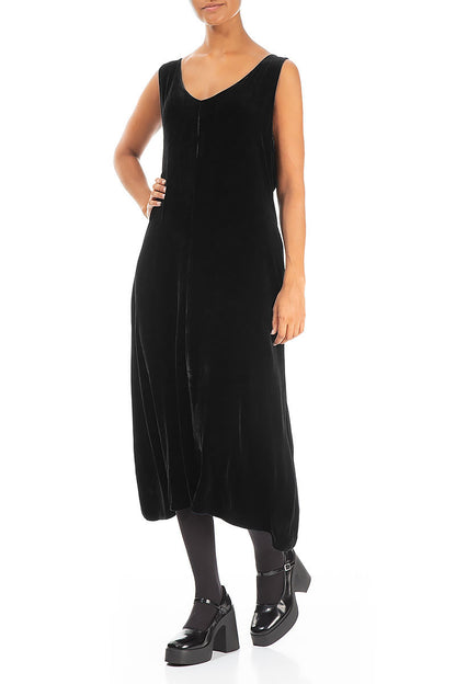 Sleeveless Black Silk Velvet Dress