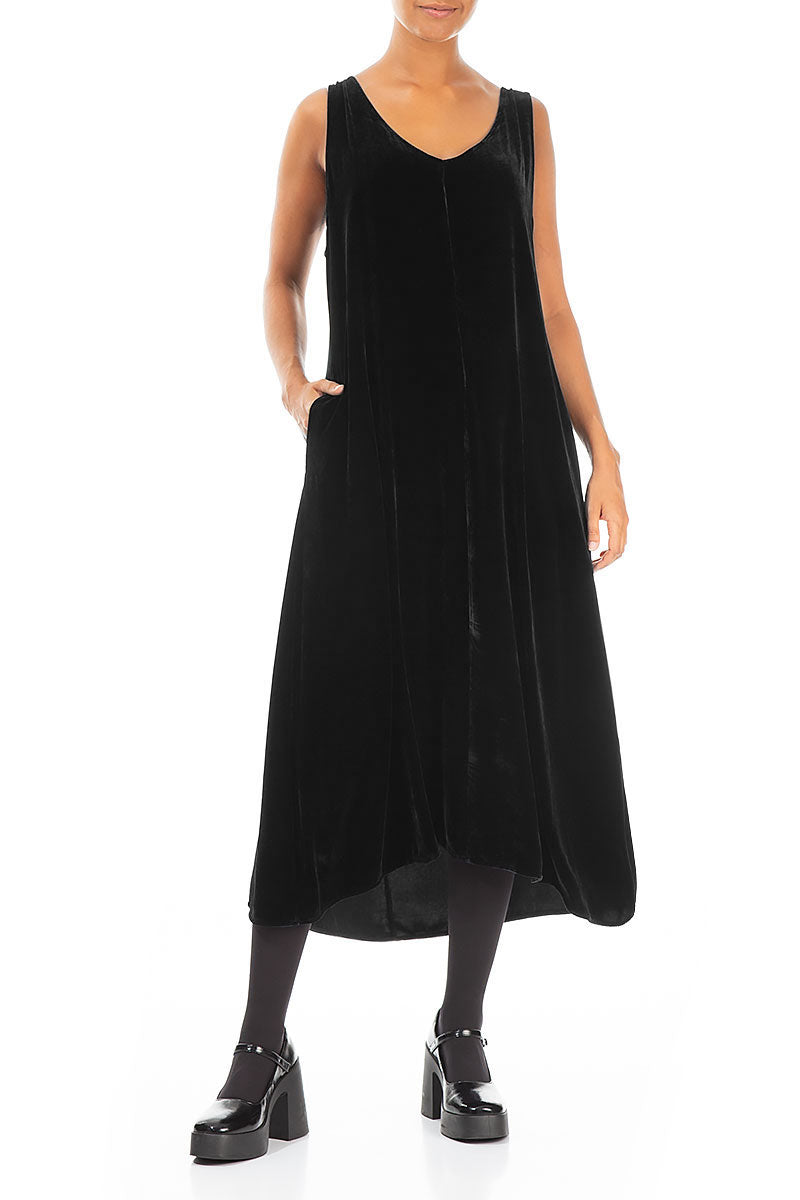 Sleeveless Black Silk Velvet Dress