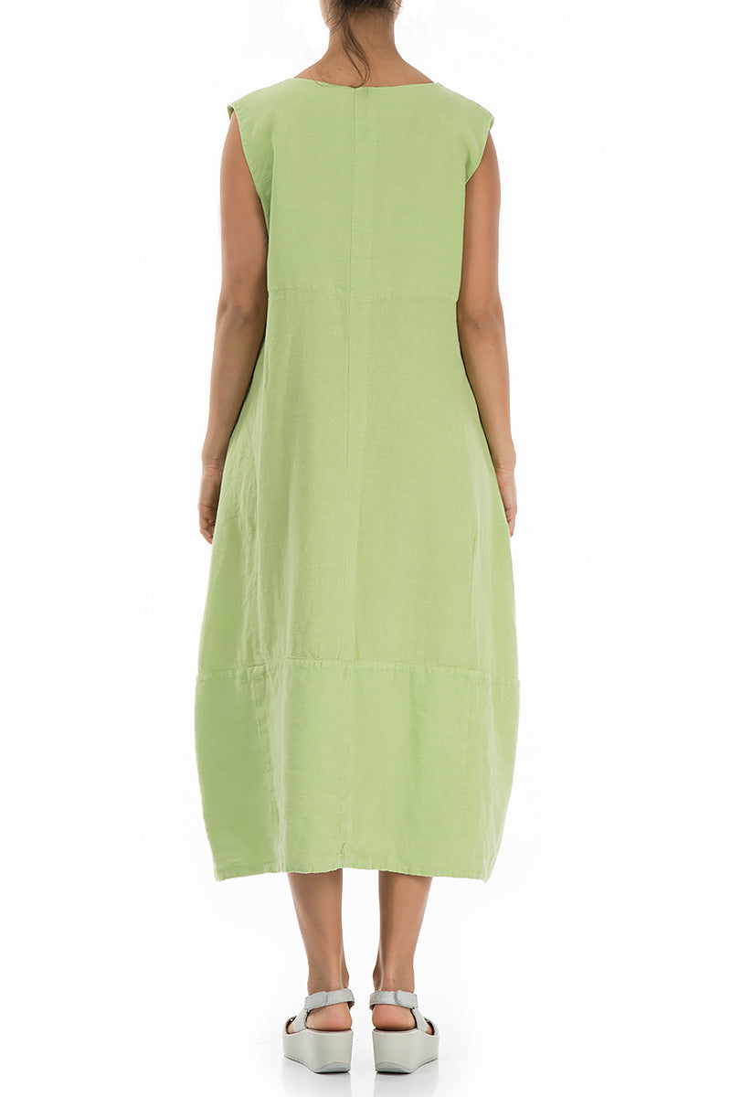 Sleeveless Balloon Lime Linen Dress - GRIZAS | Natural Contemporary Womenswear