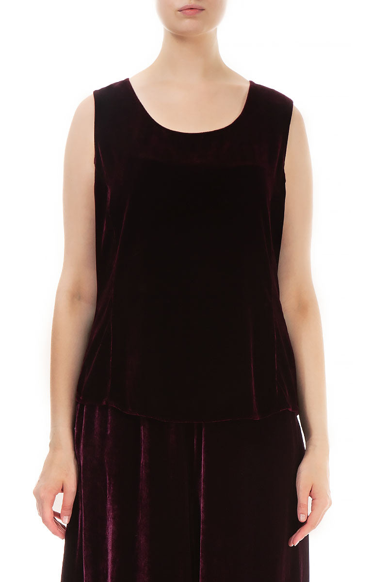 Sleeveless Burgundy Silk Velvet Blouse