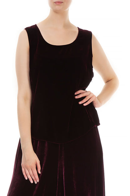 Sleeveless Burgundy Silk Velvet Blouse