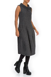 Sleeveless Cowl Neck Grey Wool Cotton Dress 3